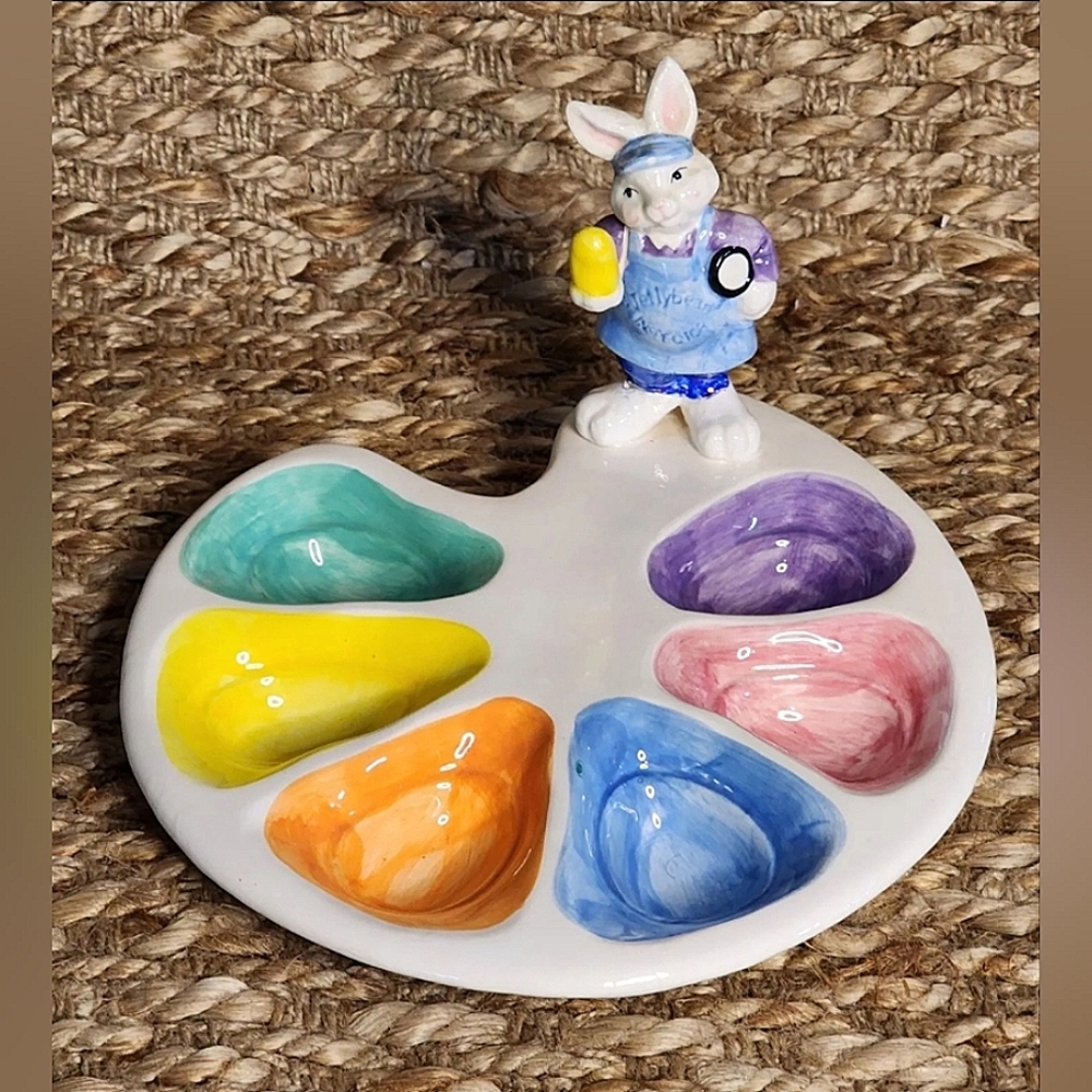 EASTER EGG Serving Dish BUNNY RABBIT Deviled Eggs Holds 7. Gift. Unique Decor.